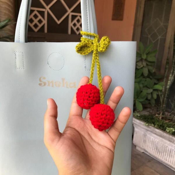 Handmade Crochet Cherry Bag Charm - Image 2