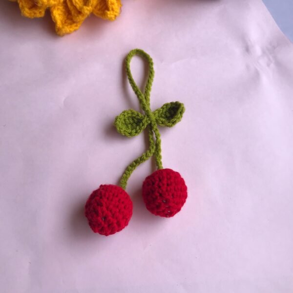 Handmade Crochet Cherry Bag Charm - Image 3