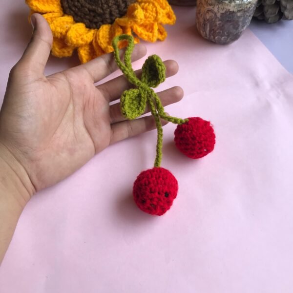 Handmade Crochet Cherry Bag Charm - Image 4