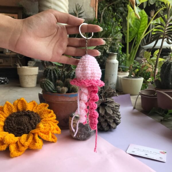 Handmade Crochet Jellyfish Keychain - Image 3