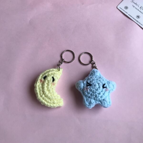 Handmade Crochet Moon and Star Couple Keychain - Image 3
