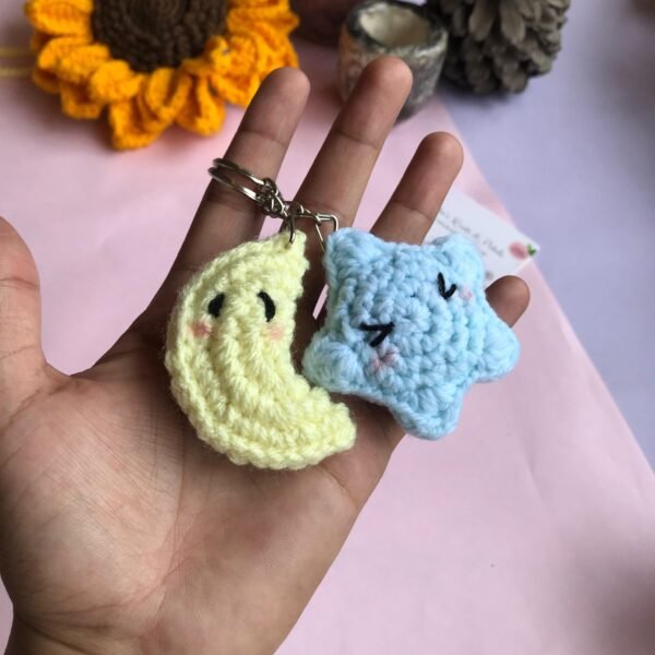 Handmade Crochet Moon and Star Couple Keychain - Image 4