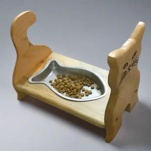 Wooden Fish-Shaped Cat Feeder