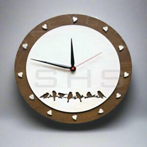 "Plywood Bird Heart Shaped Clock"
